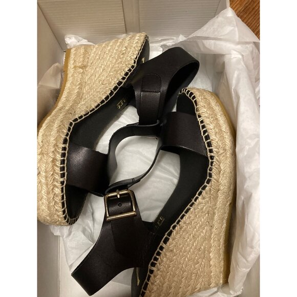 Paseart Espadrille Wedge Sandals Black Leather  Women's Size 6.5 US 37 EUR New - Picture 3 of 7